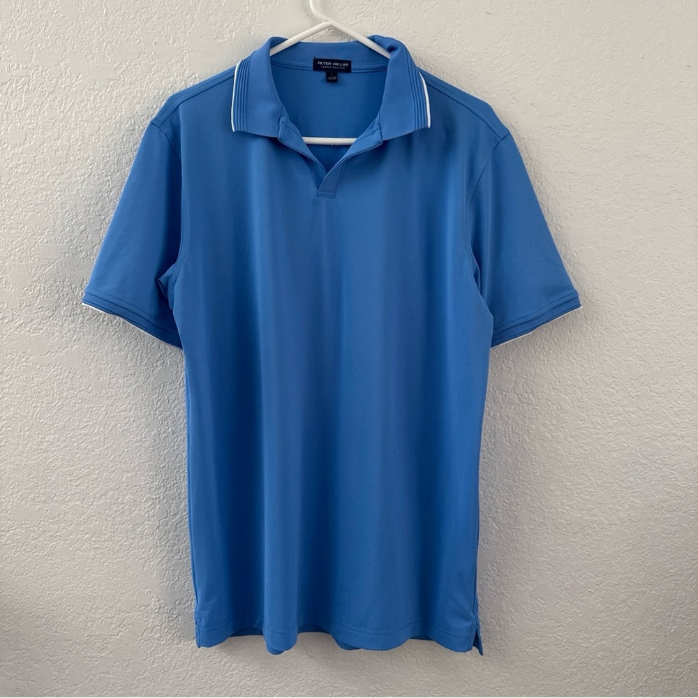 Peter Millar Men's Shirt Performance Mesh Polo Crown Crafted Size L Marina Blue